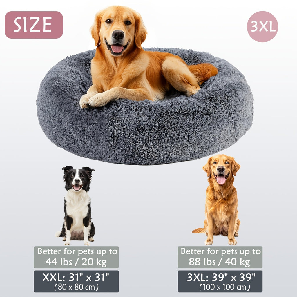 Hugafur Soft Faux Fur Donut Pet Bed For Dogs And Cats