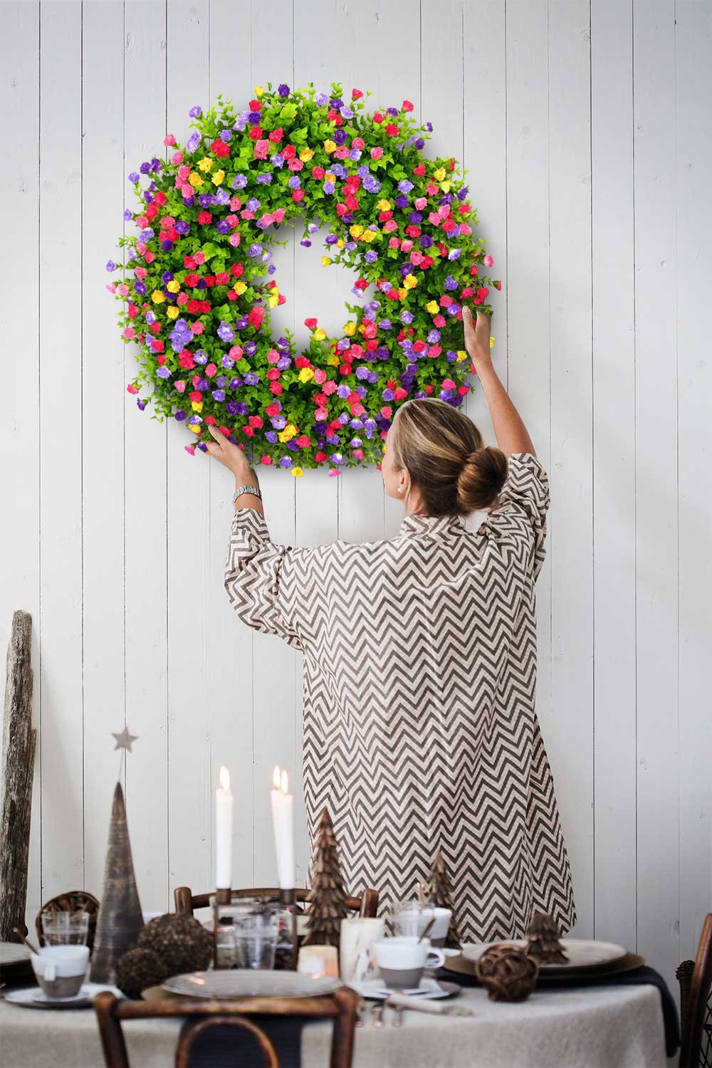 BloomWreath Spring & Summer Front Door Wreath | Handmade Floral Grapevine Accent