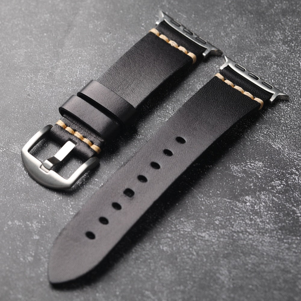 Montre Kepler Premium avec bracelet en cuir pleine fleur cousu main pour Apple Watch