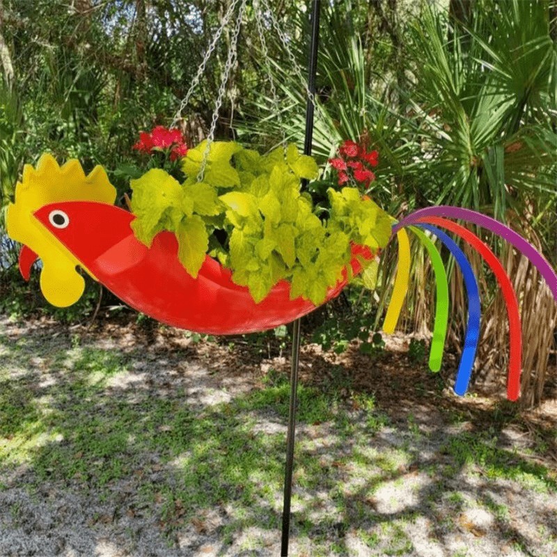 Colorful Chicken Design Hanging Plant Bowl For Gardeners