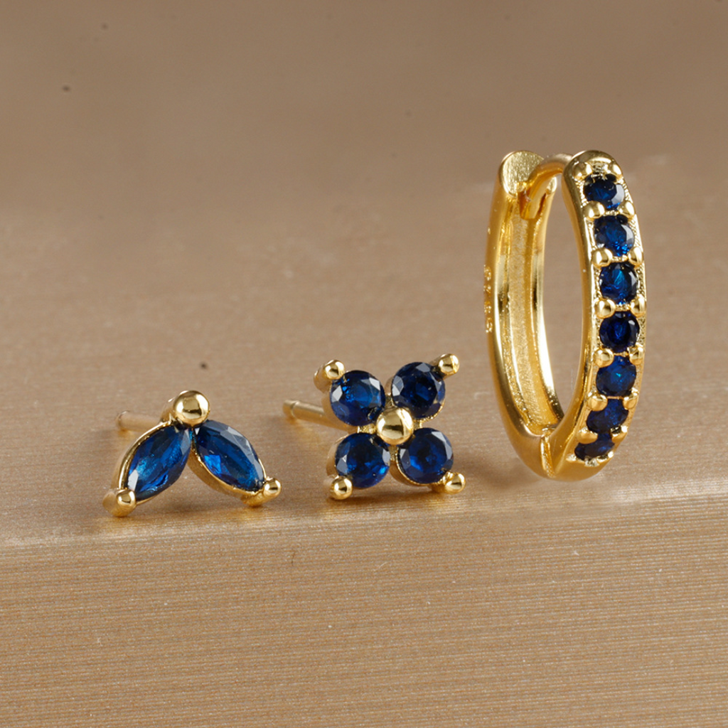 Floral Earrings Set With One Small Hoop And Tulip Stud Petal Stud