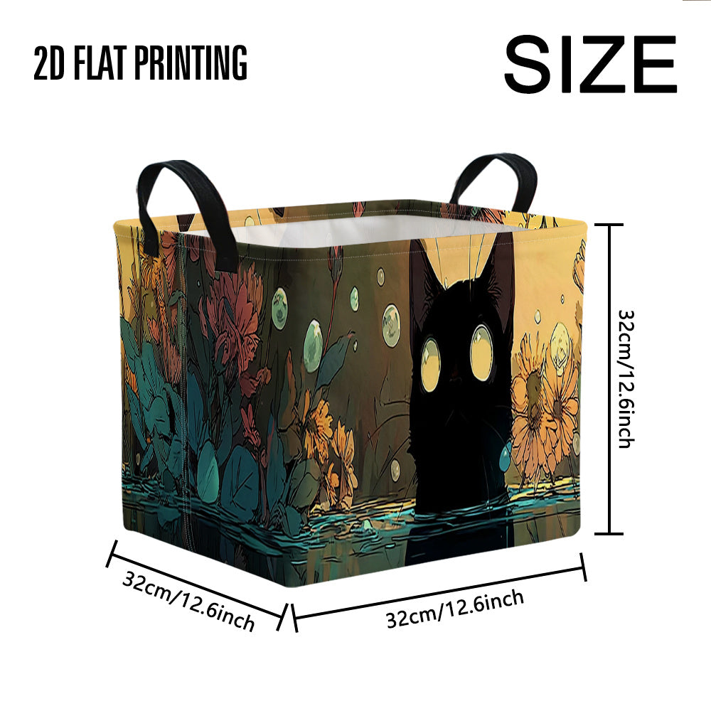 Catbox Rectangular Storage Basket With Minimalist Black Cat Design