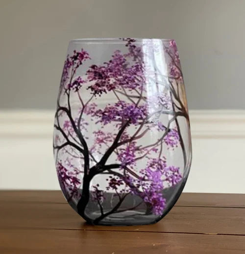 Hand Painted Four Seasons Tree Wine Glasses | Unique Art