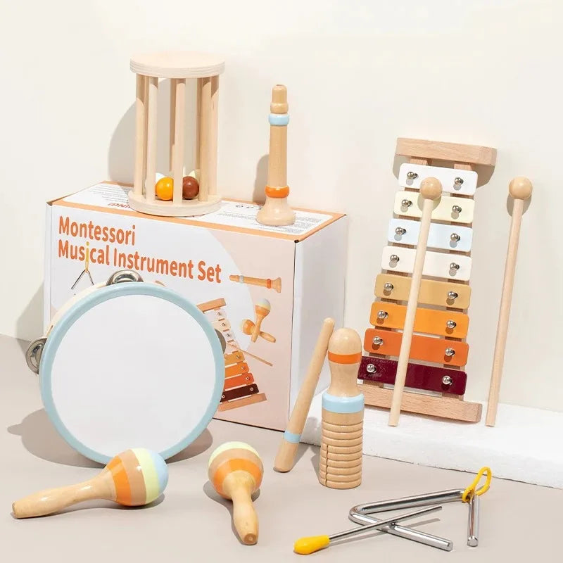 Montessori musikkssett for småbarn med maracas og xylofon