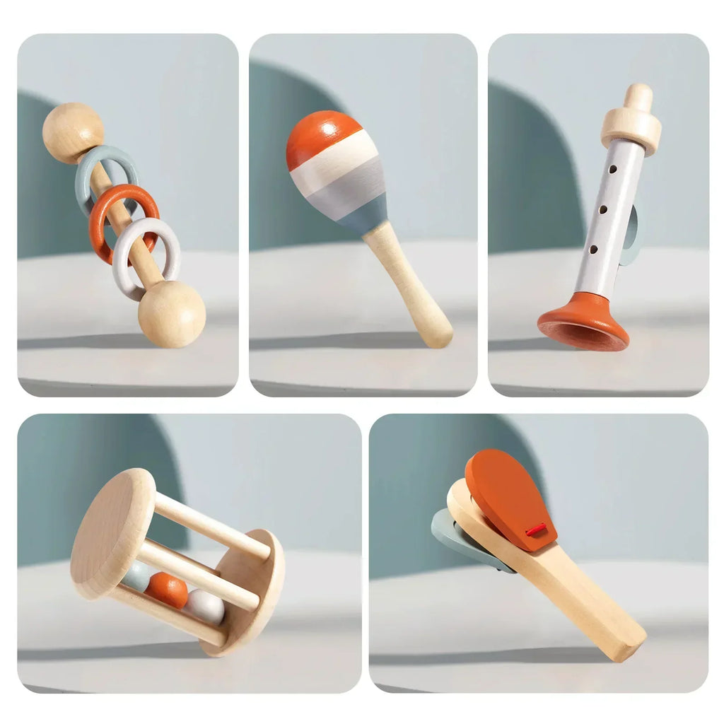 Montessori musikkssett for småbarn med maracas og xylofon