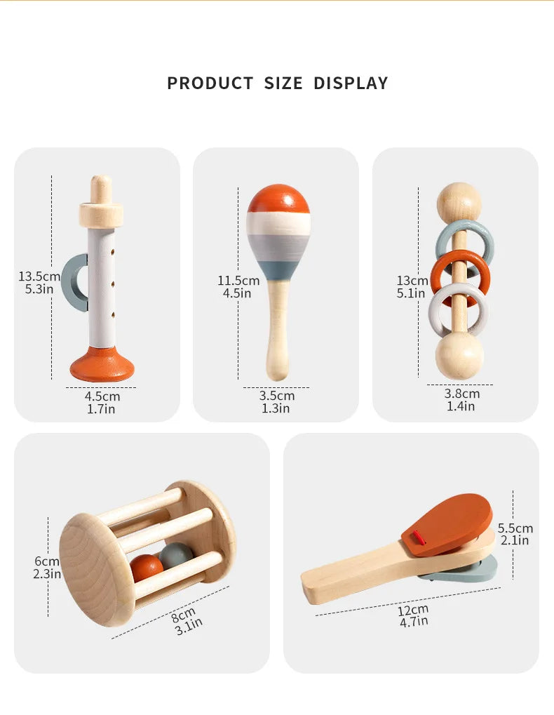 Montessori musikkssett for småbarn med maracas og xylofon