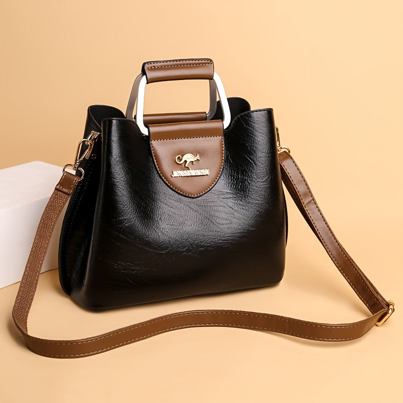 Bolso de cuero bicolor en negro y marrón para uso diario