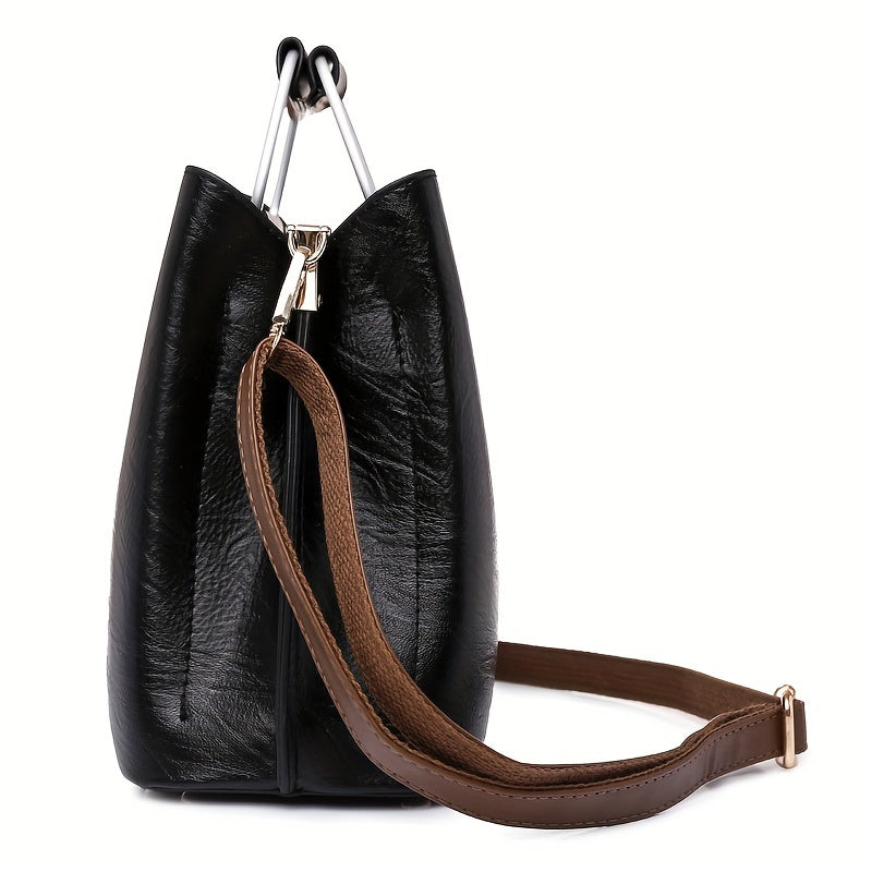 Bolso de cuero bicolor en negro y marrón para uso diario