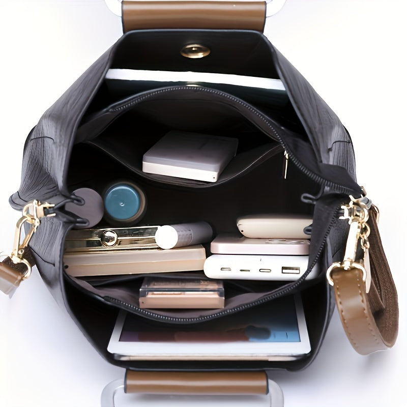 Bolso de cuero bicolor en negro y marrón para uso diario
