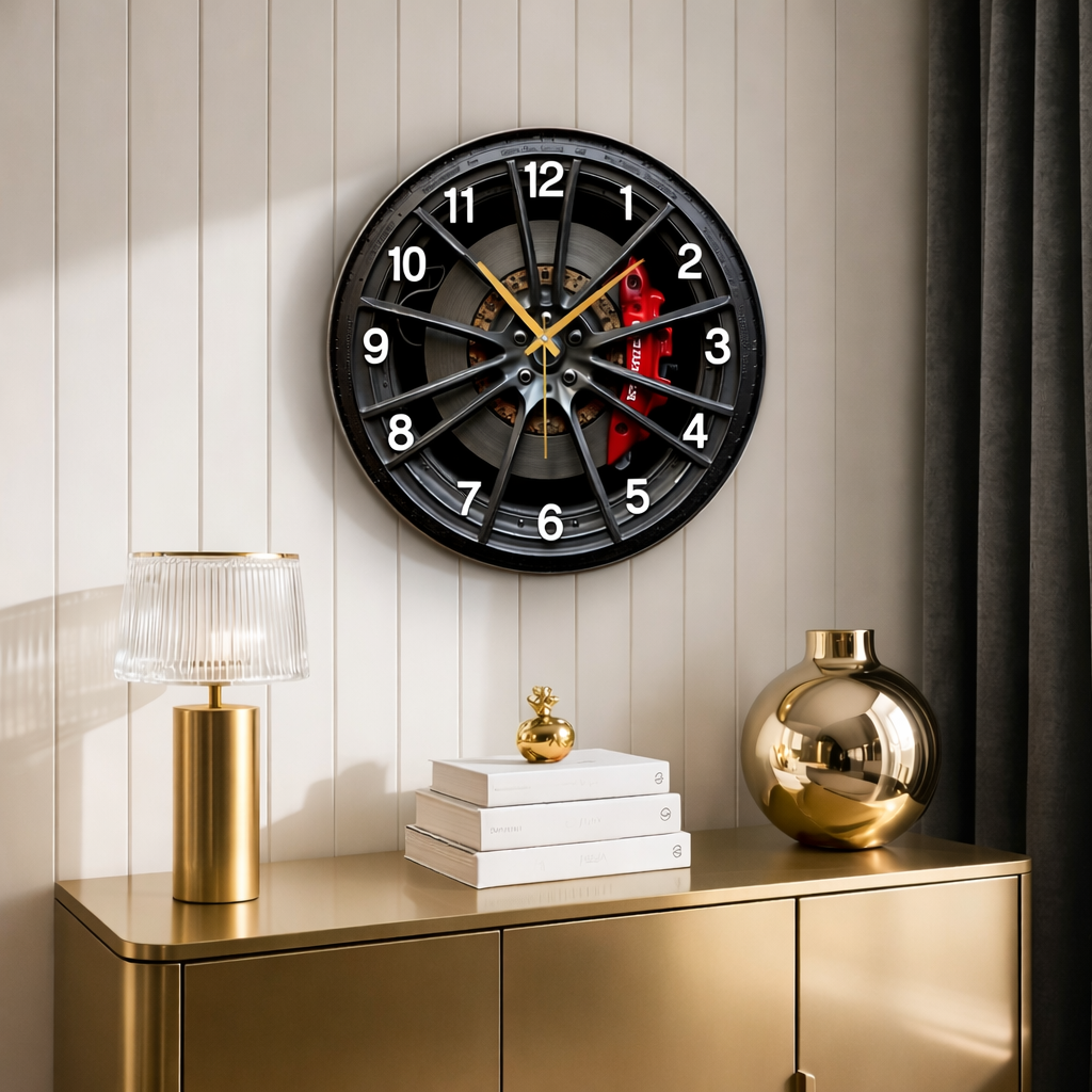 Autodial 2D Wall Clock With Car-Themed Design For Enthusiasts