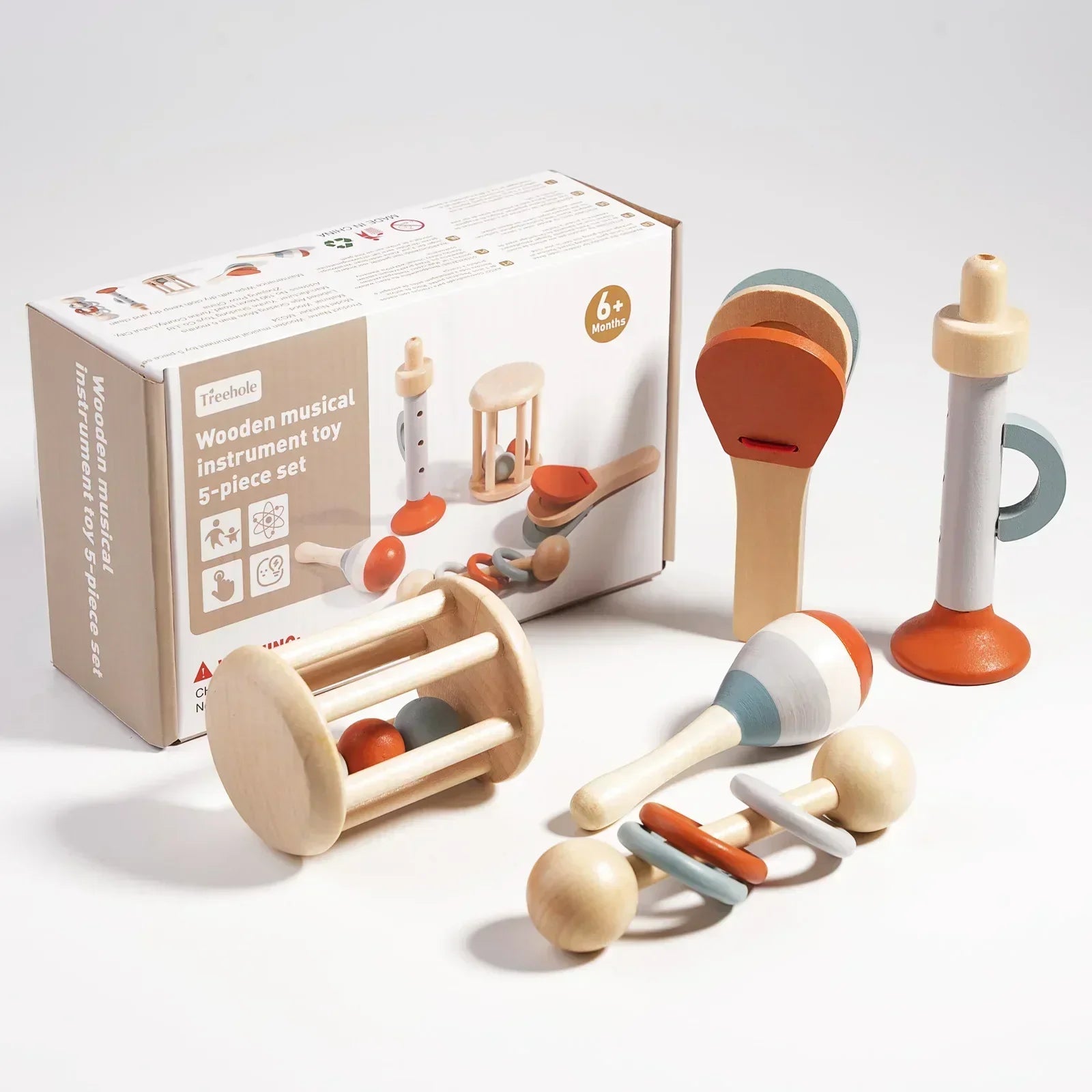Montessori musikkssett for småbarn med maracas og xylofon