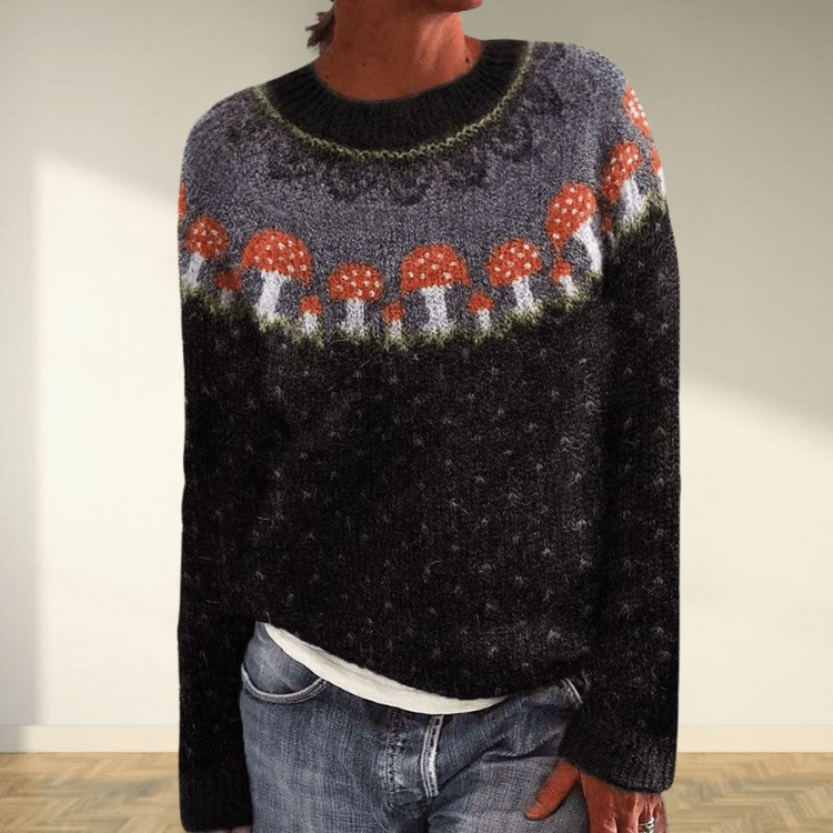 Aurora Mushroom Nordic Style Fair Isle Knit Sweater Pattern Wool Blend