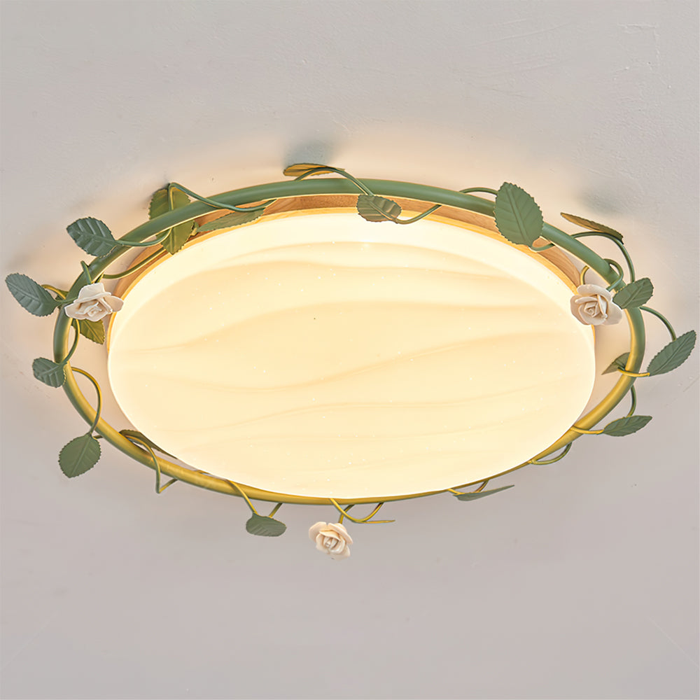 Elora romantische plafondlamp met rozenmotieven en groene accenten geïntegreerde LED-armatuur