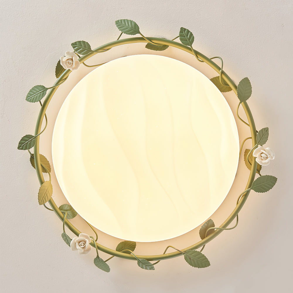 Elora romantische plafondlamp met rozenmotieven en groene accenten geïntegreerde LED-armatuur