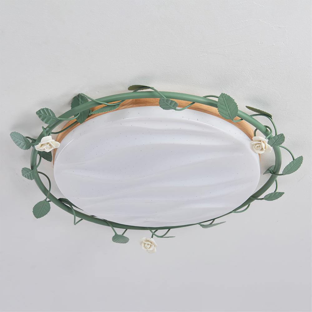 Elora romantische plafondlamp met rozenmotieven en groene accenten geïntegreerde LED-armatuur