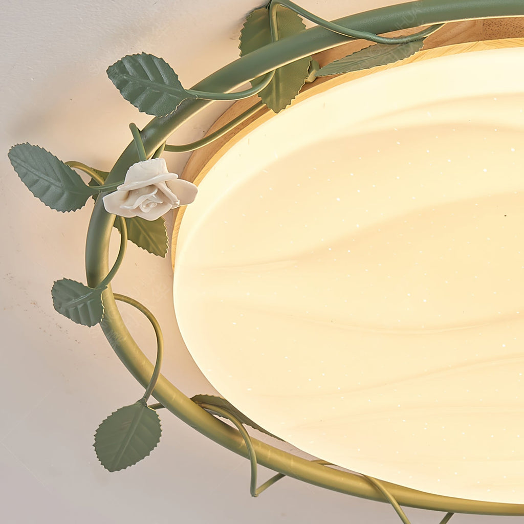 Elora romantische plafondlamp met rozenmotieven en groene accenten geïntegreerde LED-armatuur