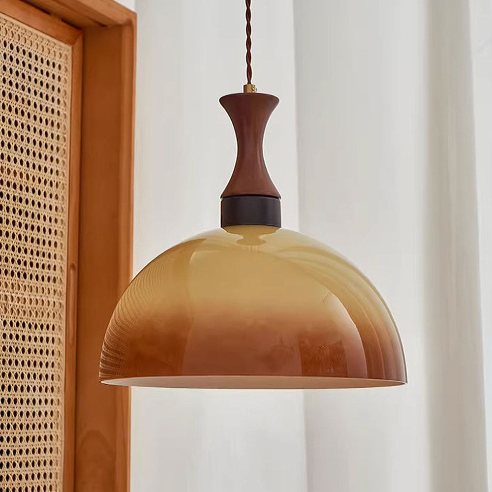 Lustră pendul rustică Aurelia din sticlă chihlimbar, stil fermă