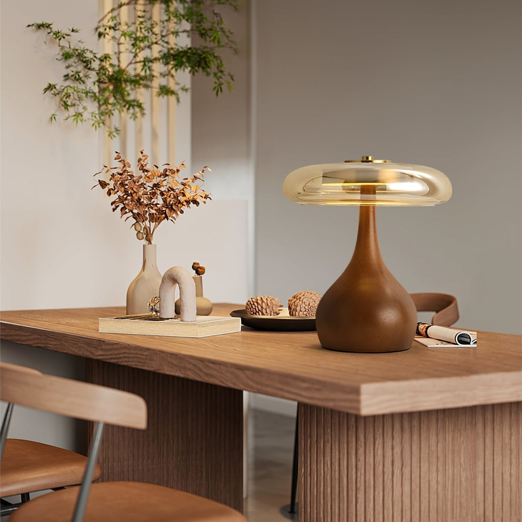 Lampe de table LED Atria en bois et laiton avec lumière d'ambiance tricolore