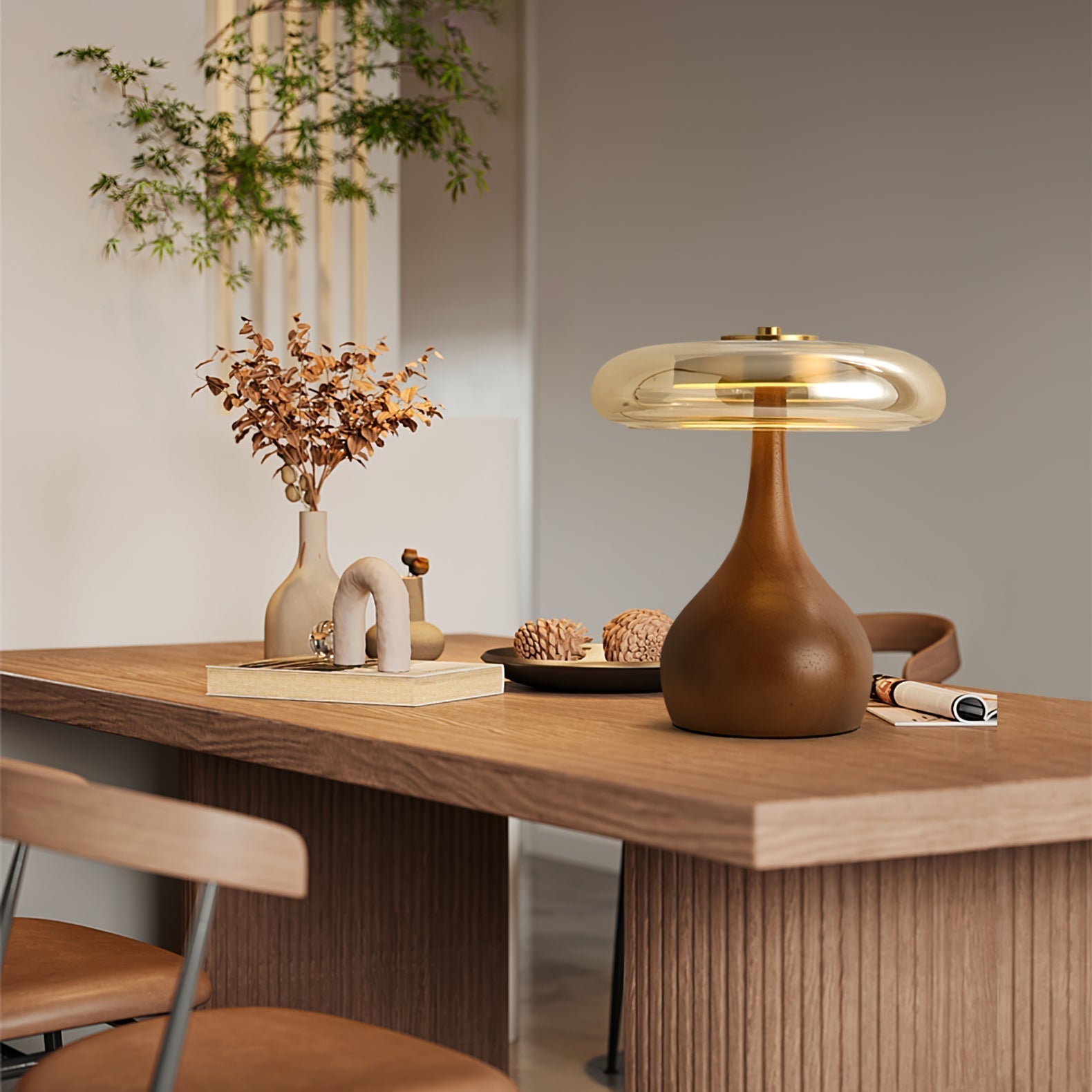 Lampe de table LED Atria en bois et laiton avec lumière d'ambiance tricolore
