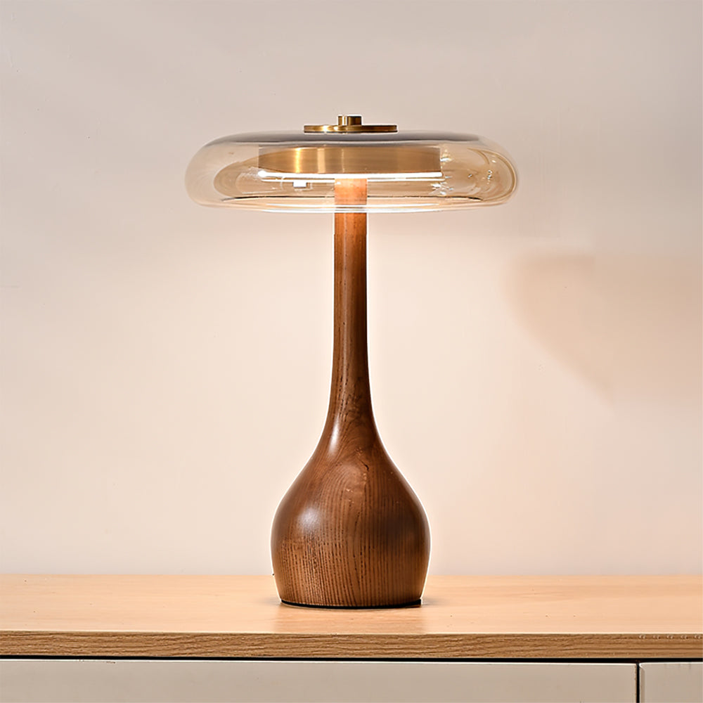 Lampe de table LED Atria en bois et laiton avec lumière d'ambiance tricolore