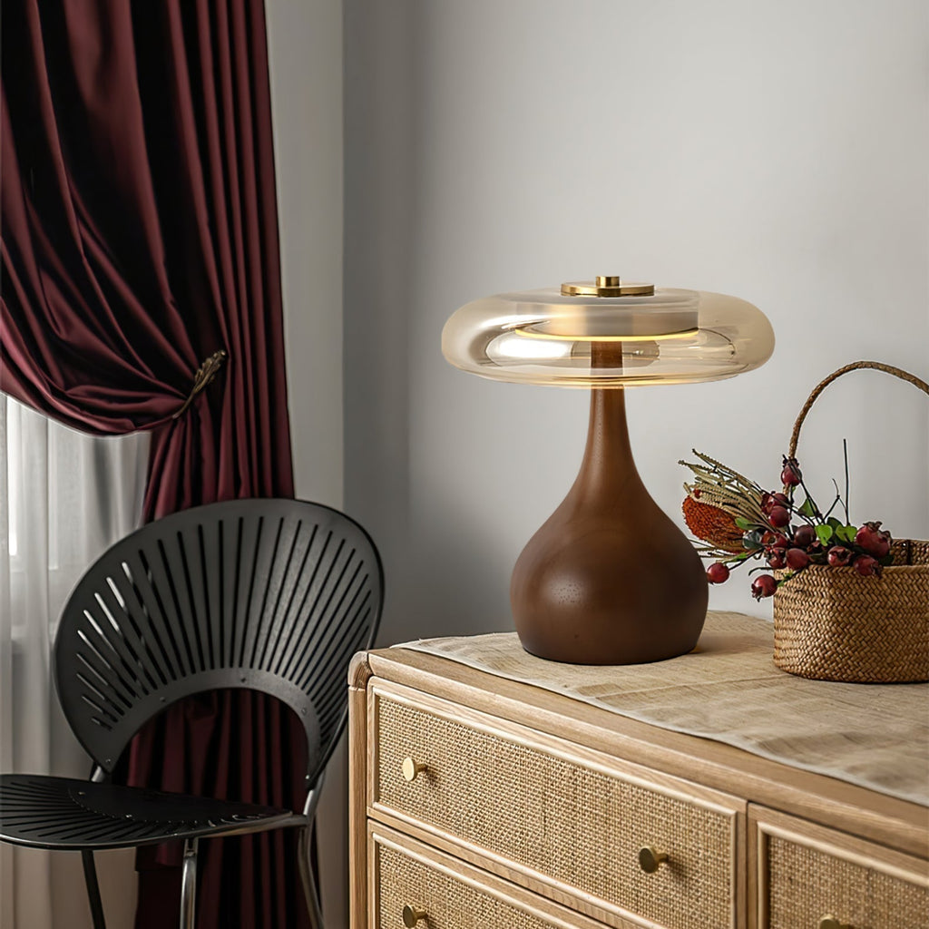 Lampe de table LED Atria en bois et laiton avec lumière d'ambiance tricolore