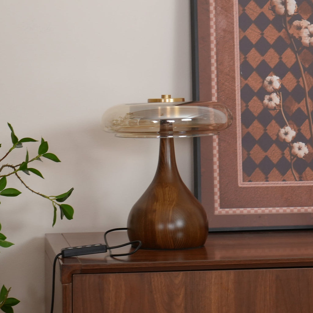 Lampe de table LED Atria en bois et laiton avec lumière d'ambiance tricolore