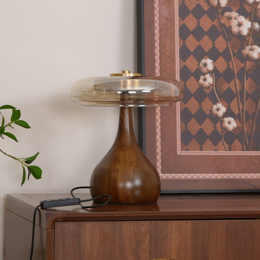 Lampe de table LED Atria en bois et laiton avec lumière d'ambiance tricolore
