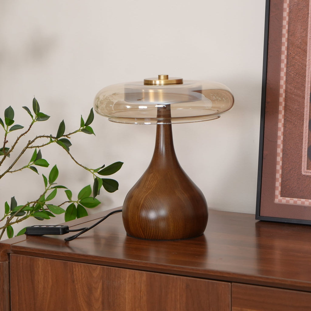 Lampe de table LED Atria en bois et laiton avec lumière d'ambiance tricolore