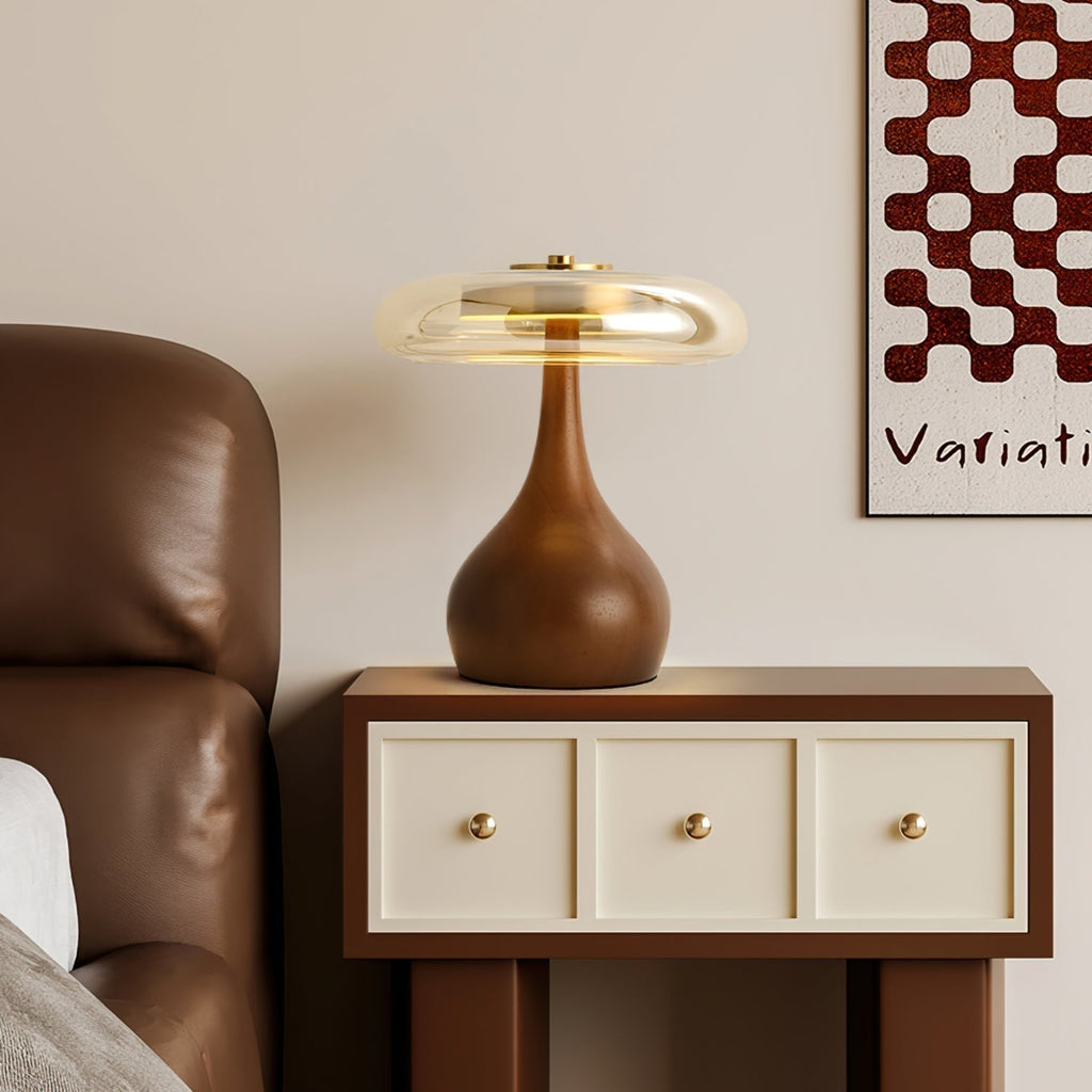 Lampe de table LED Atria en bois et laiton avec lumière d'ambiance tricolore