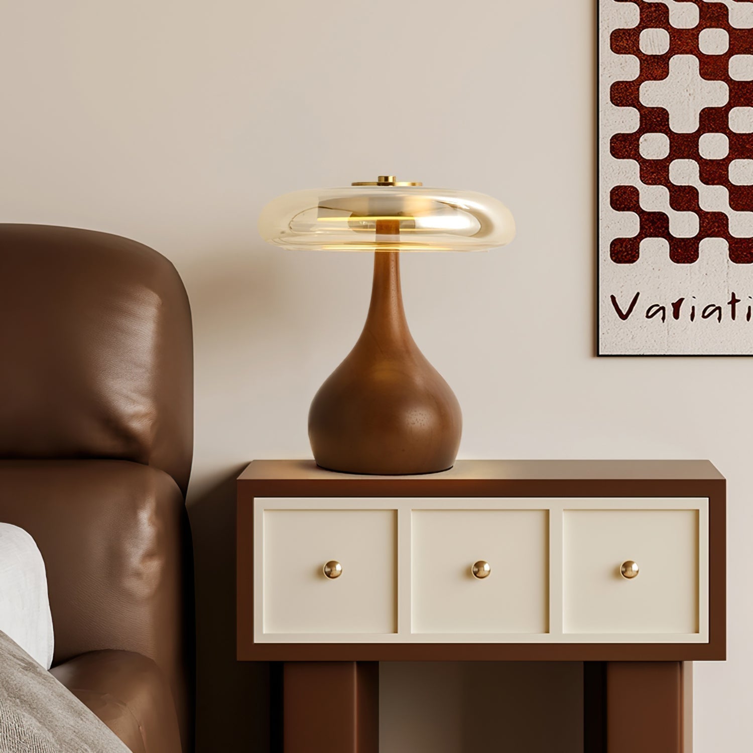 Lampe de table LED Atria en bois et laiton avec lumière d'ambiance tricolore