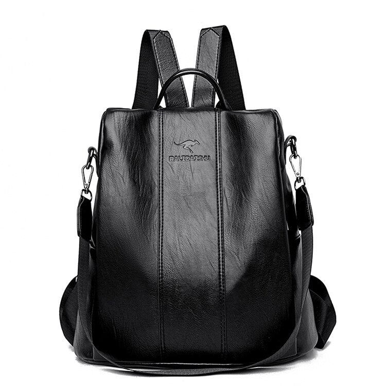 Mochila de cuero vintage para mujer con diseño seguro para uso diario