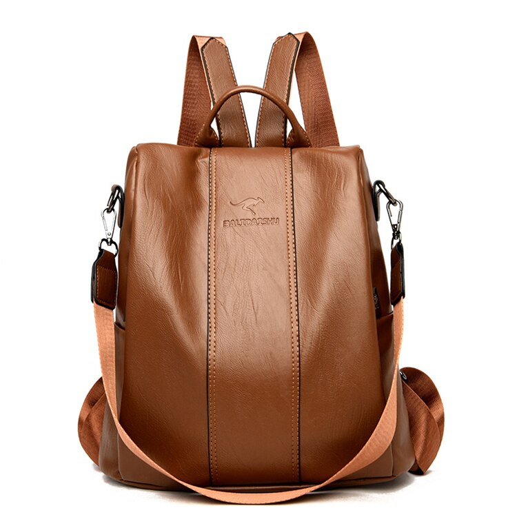 Mochila de cuero vintage para mujer con diseño seguro para uso diario