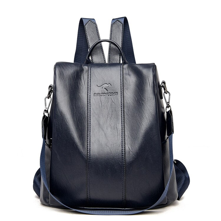Mochila de cuero vintage para mujer con diseño seguro para uso diario