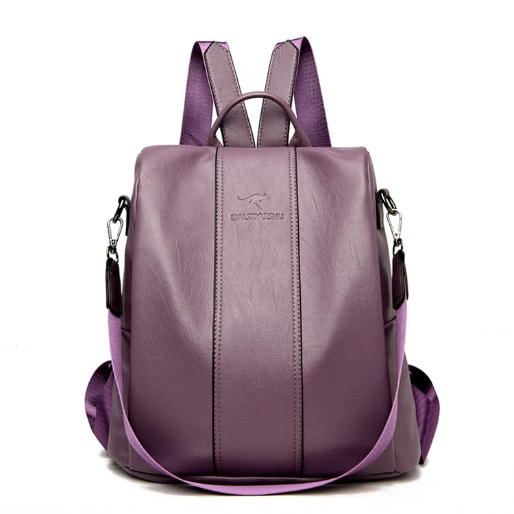 Mochila de cuero vintage para mujer con diseño seguro para uso diario
