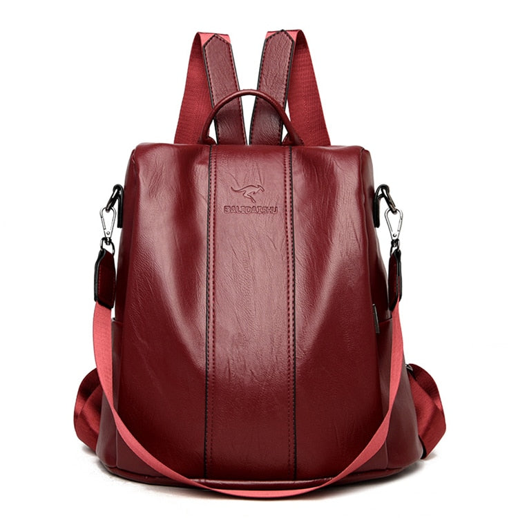 Mochila de cuero vintage para mujer con diseño seguro para uso diario