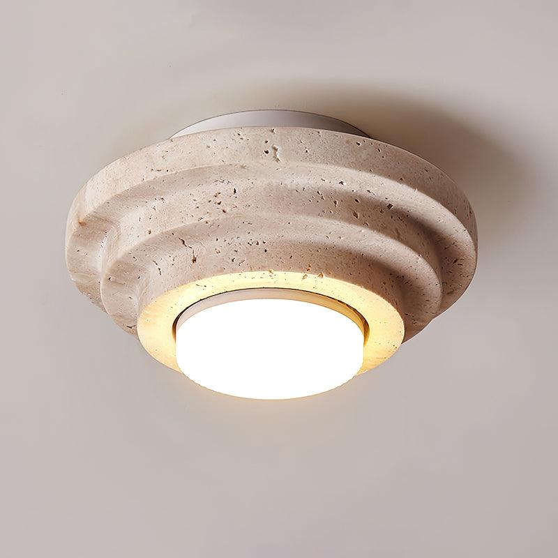 Lampada da soffitto LED TerraLuxe in travertino con luce calda