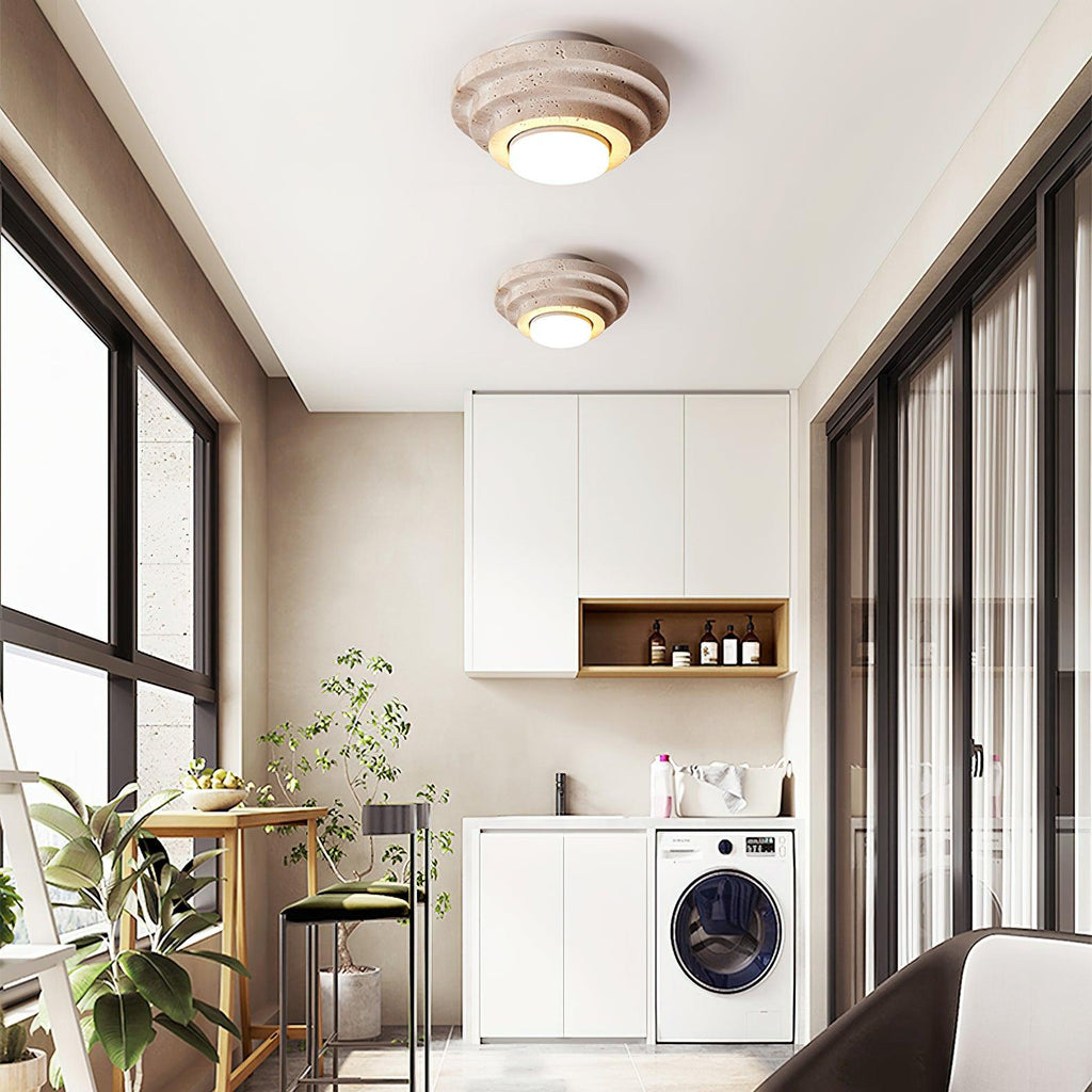 Lampada da soffitto LED TerraLuxe in travertino con luce calda