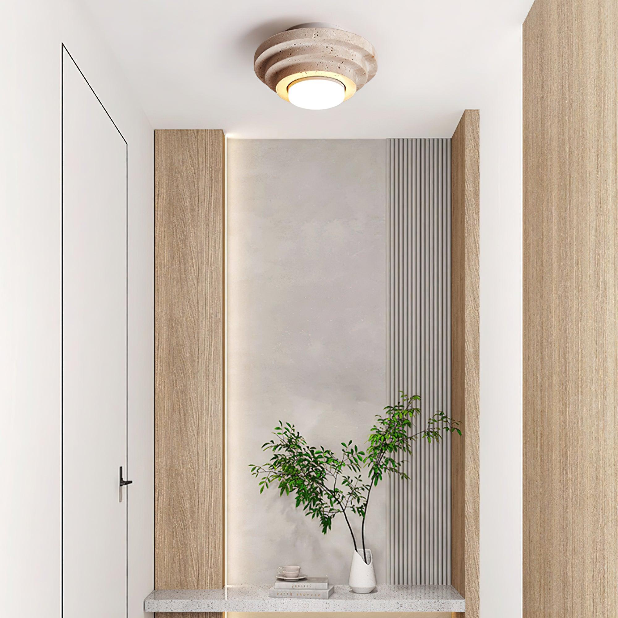 Lampada da soffitto LED TerraLuxe in travertino con luce calda