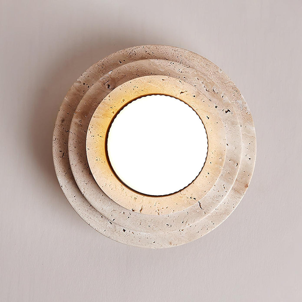 Lampada da soffitto LED TerraLuxe in travertino con luce calda