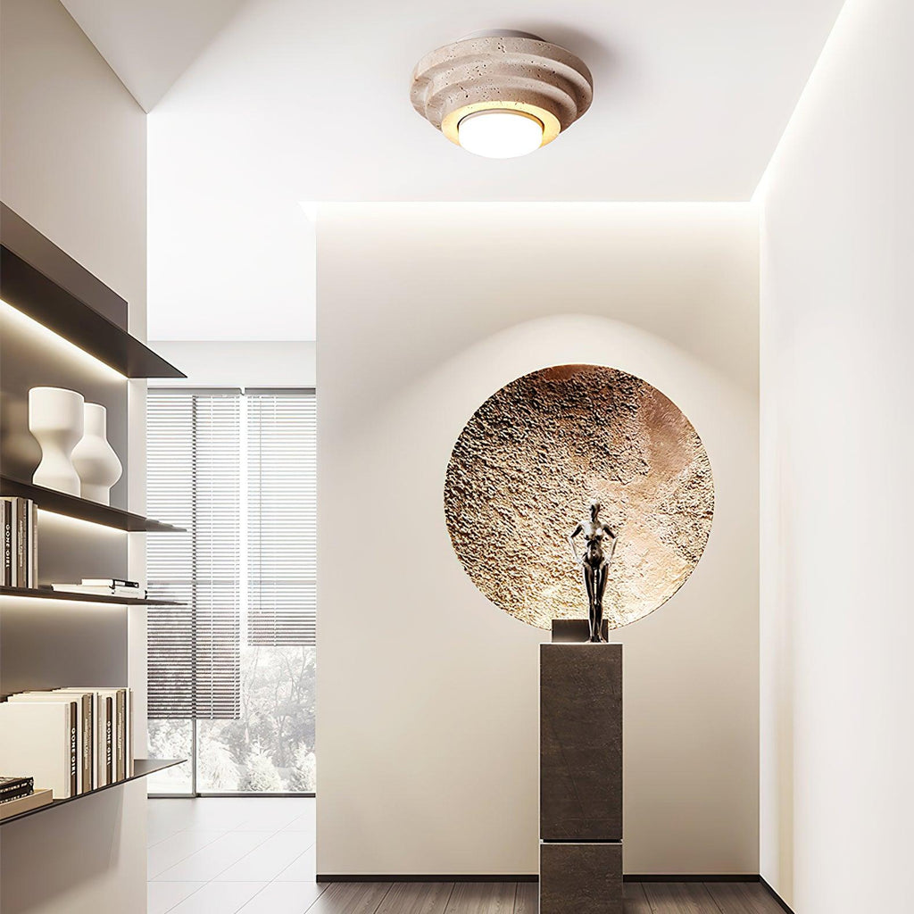 Lampada da soffitto LED TerraLuxe in travertino con luce calda