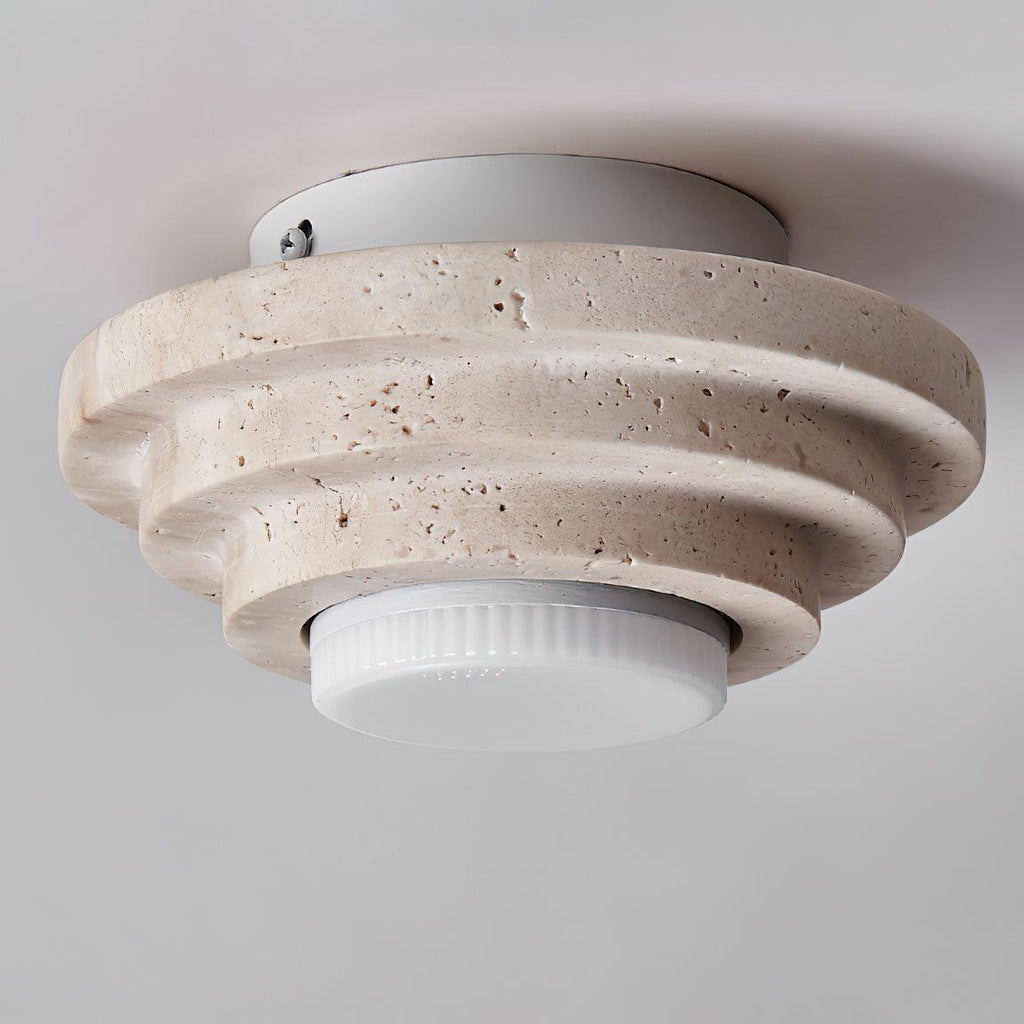 Lampada da soffitto LED TerraLuxe in travertino con luce calda