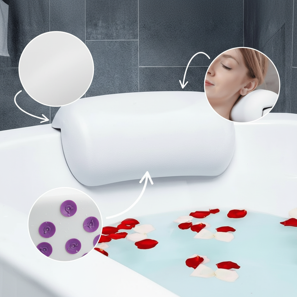Bathcloud Waterproof Tub Pillow For Ergonomic Non-Slip Comfort And Support