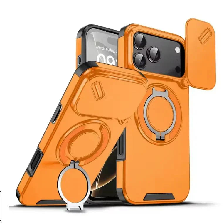 AegisGuard Magnetic Armor Case For IPhone 17 With 360 Degree Ring Stand