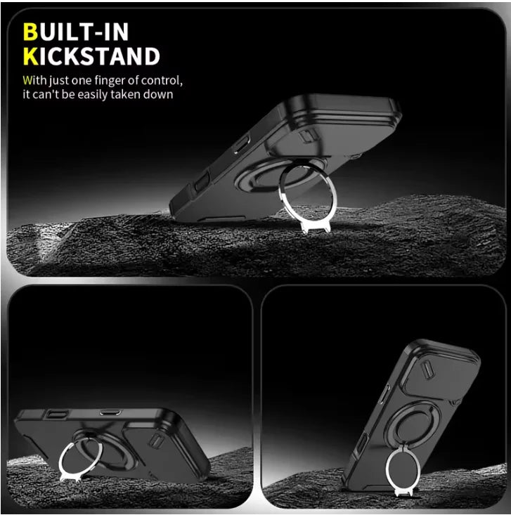 AegisGuard Magnetic Armor Case For IPhone 17 With 360 Degree Ring Stand
