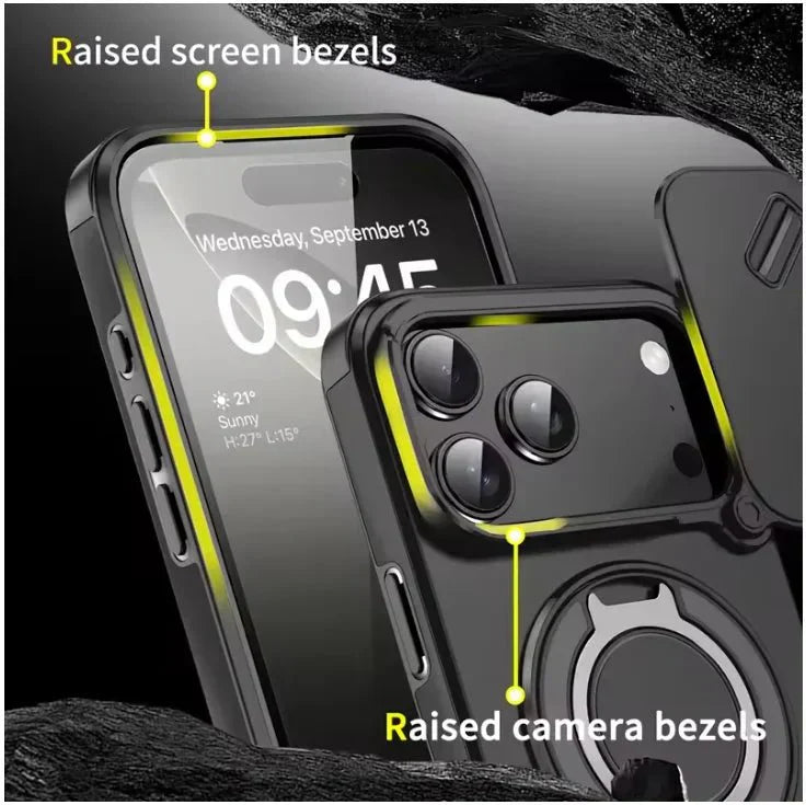 AegisGuard Magnetic Armor Case For IPhone 17 With 360 Degree Ring Stand