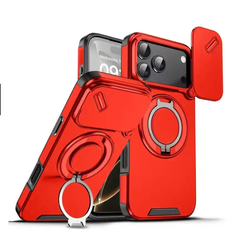 AegisGuard Magnetic Armor Case For IPhone 17 With 360 Degree Ring Stand