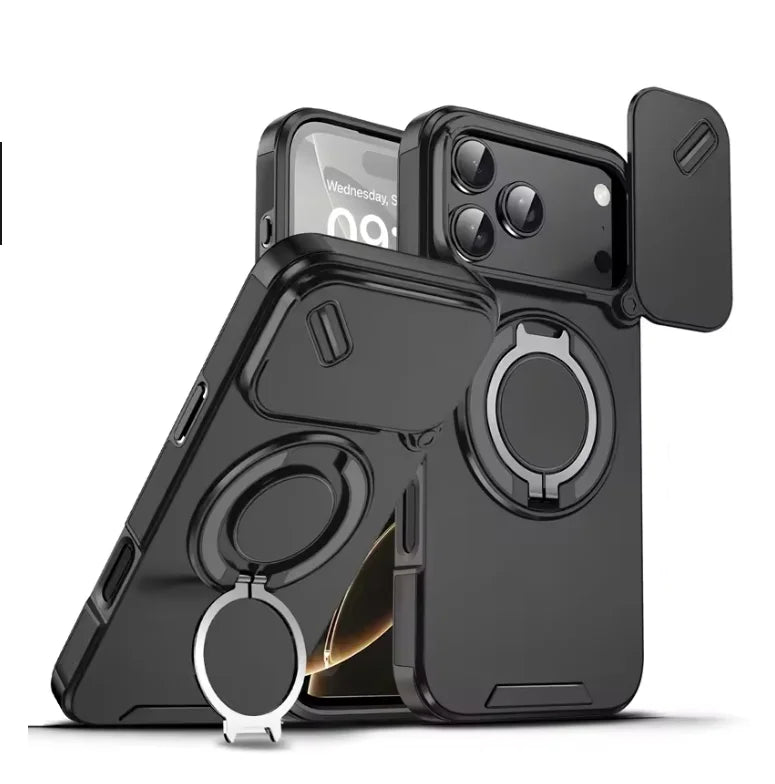 AegisGuard Magnetic Armor Case For IPhone 17 With 360 Degree Ring Stand
