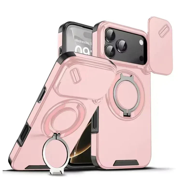 AegisGuard Magnetic Armor Case For IPhone 17 With 360 Degree Ring Stand