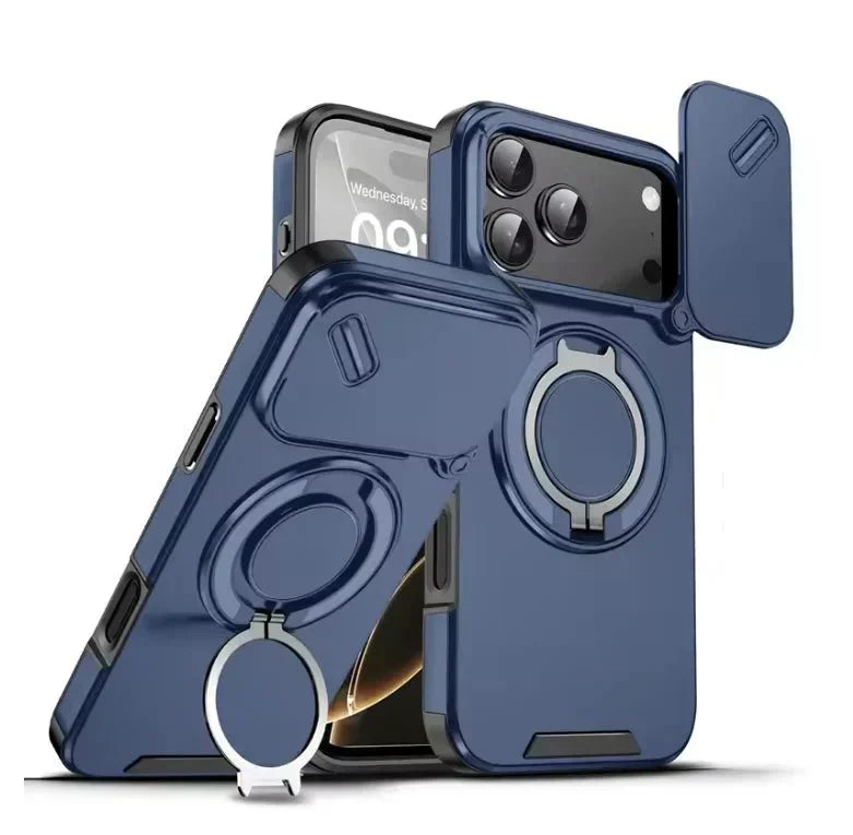 AegisGuard Magnetic Armor Case For IPhone 17 With 360 Degree Ring Stand