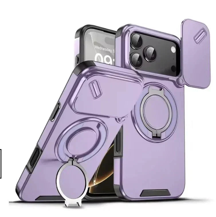 AegisGuard Magnetic Armor Case For IPhone 17 With 360 Degree Ring Stand